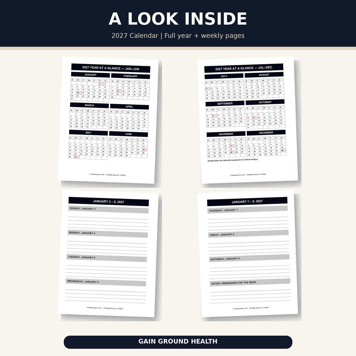 2027 calendar refill pages for the Health, Handled medical organizer.