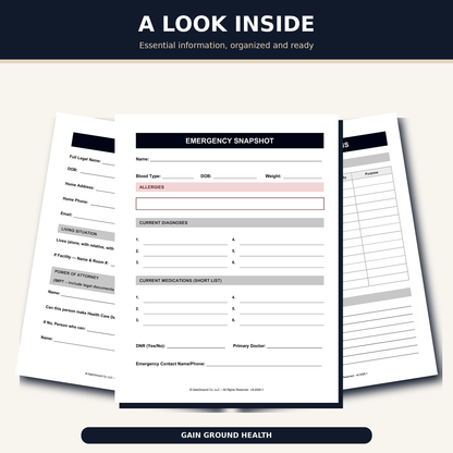 Replacement General and Medical section pages for the Health, Handled medical organizer.