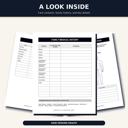 Replacement General and Medical section pages for the Health, Handled medical organizer.