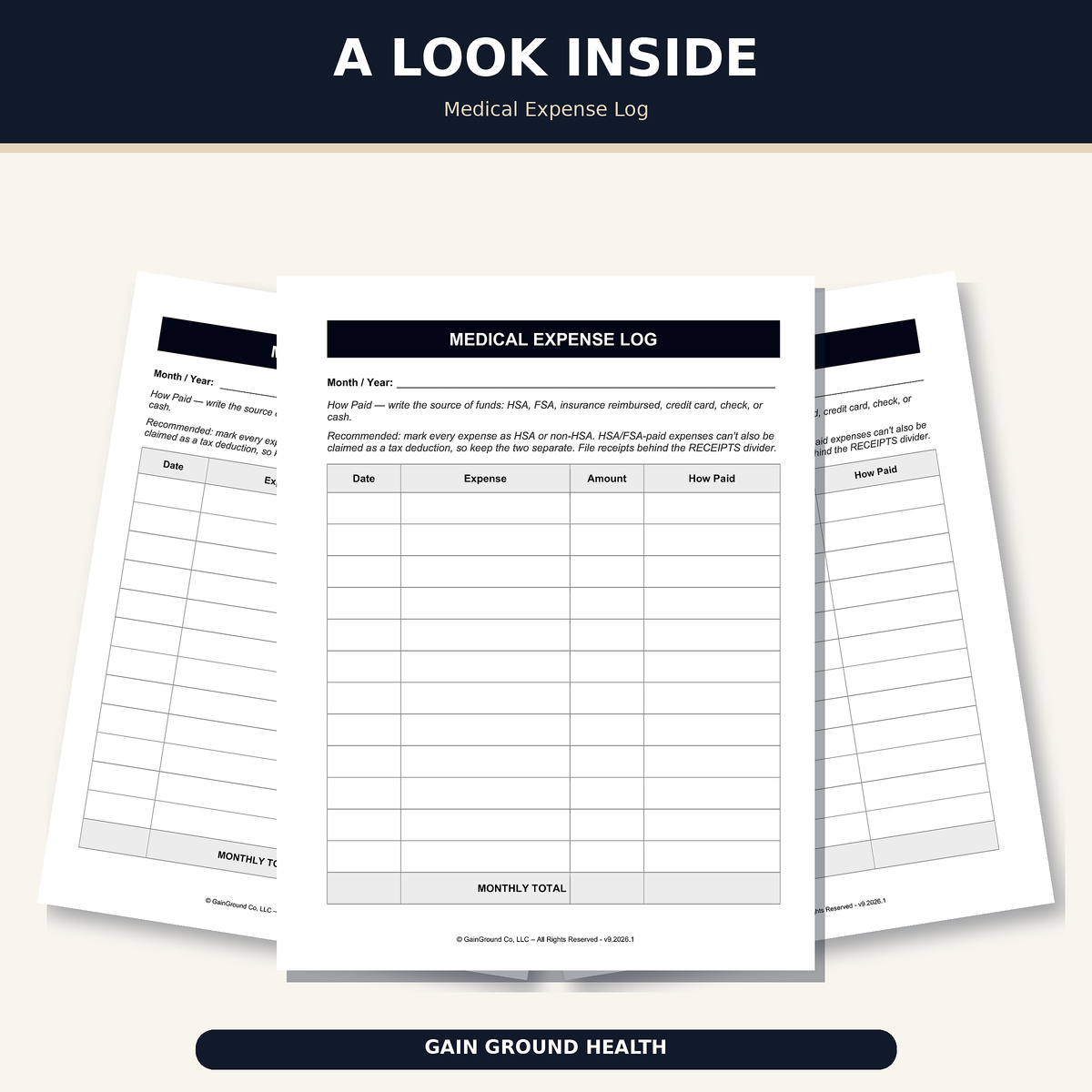 Health, Handled medical expense log for recording and organizing healthcare costs.  Physical print and ship refill.
 