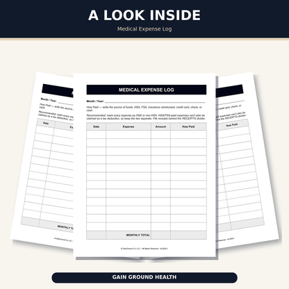 Health, Handled medical expense log for recording and organizing healthcare costs.  Physical print and ship refill.
 
