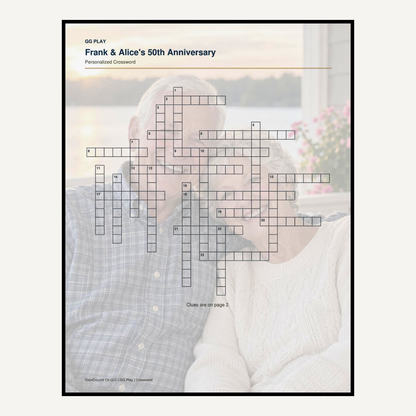 Personalized crossword puzzle grid with a photo watermark background.