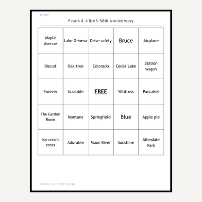 Personalized Story Bingo playing card on plain white paper, shown in a one-card-per-page layout.