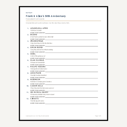 Personalized word scramble puzzle on a single page with a plain white background.
 